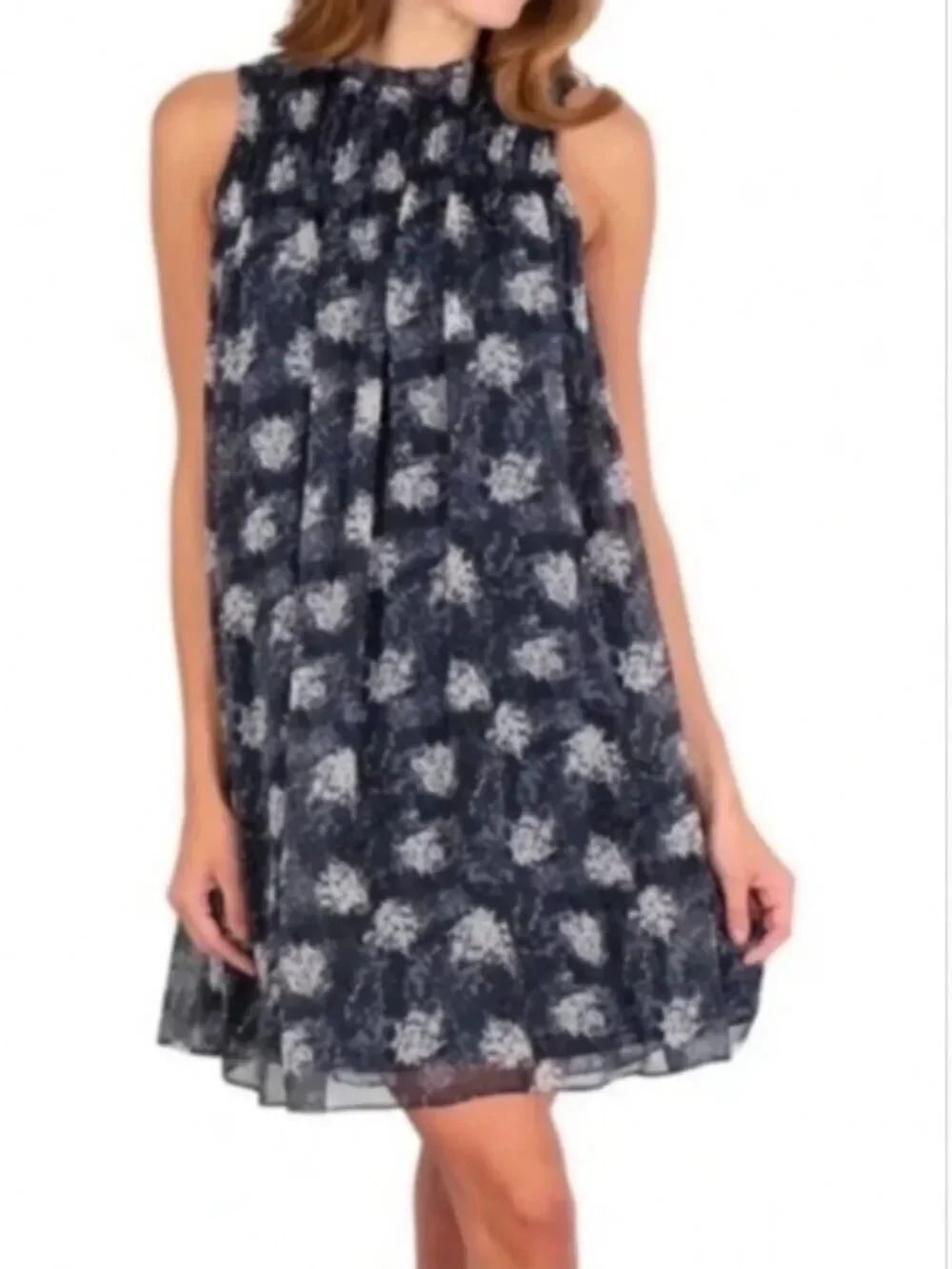 Like New! JOIE Baltic Print Thelen Mini Silky Dress Navy/Cream Size M